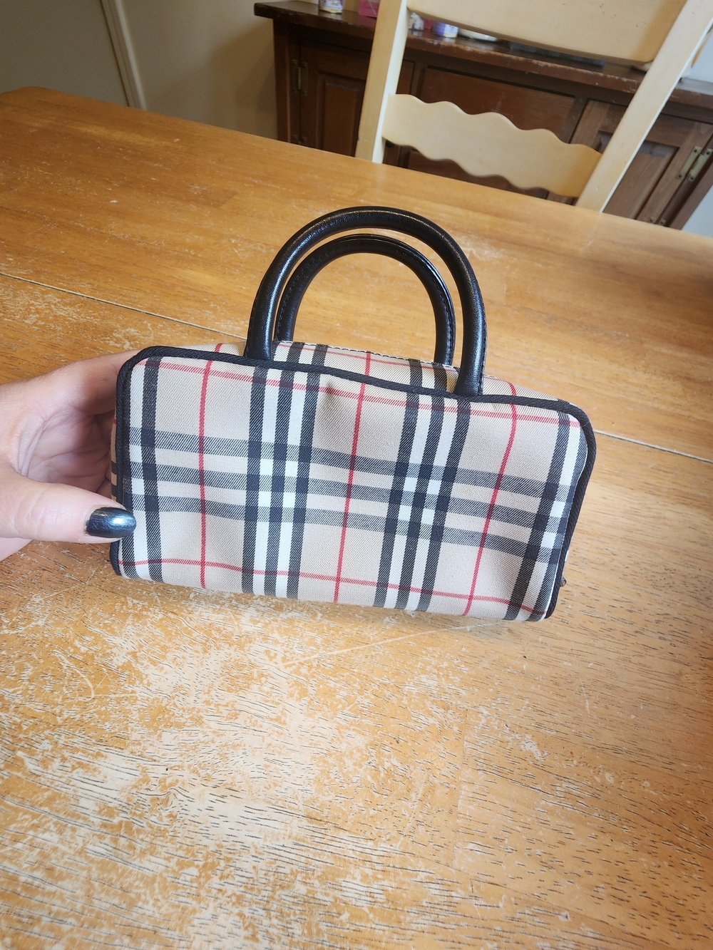 vintage Burberry Nova Check Top Handle Mini Pouchette Or Cosmetic bag